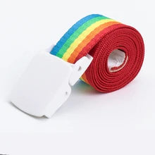 Maskulo NQ4334 Rainbow Nylon Jeans Belt with Plain Plastic Buckle. Colorful and durable, ideal for daily wear or tactical activities.