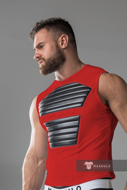 Armored Standard. Sleeveless Top with Front Pads. Red