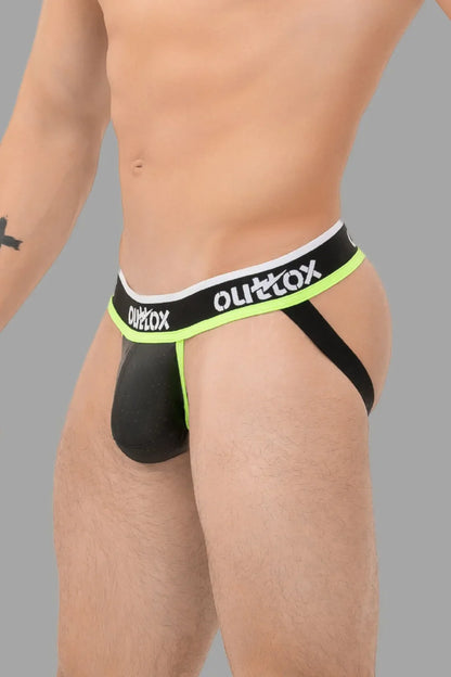 Outtox. Jock mit Snap Codpiece. Schwarz+Grün 'Neon'