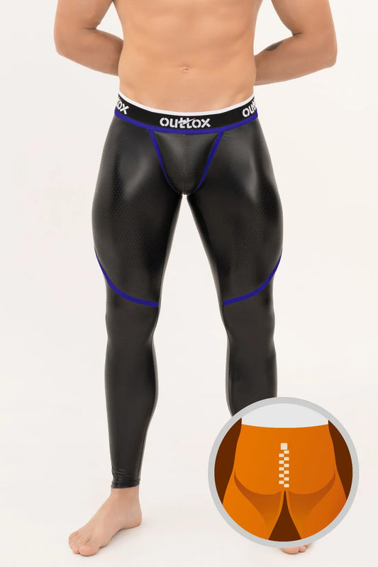 Outtox. Leggings mit Reißverschluss hinten und Snap-Codpiece. Schwarz+Blau „Royal“