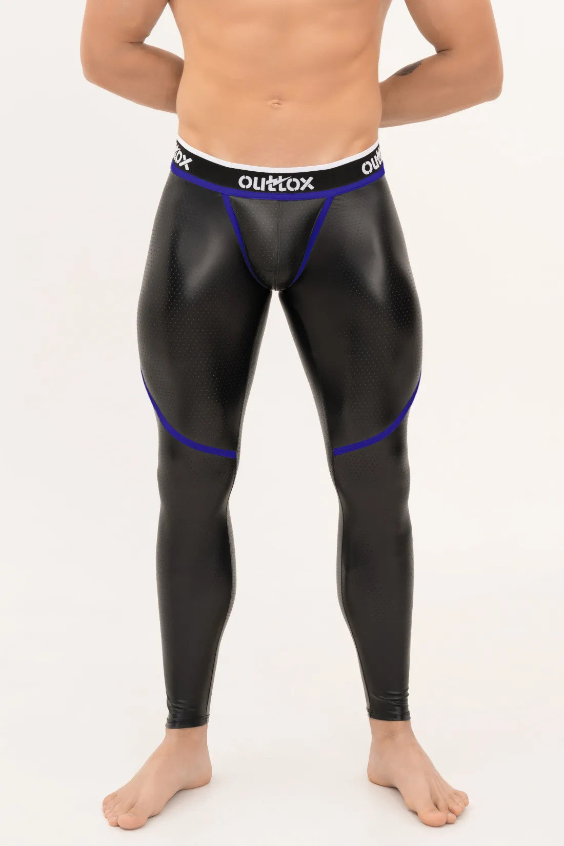 Outtox. Leggings mit Reißverschluss hinten und Snap-Codpiece. Schwarz+Blau „Royal“