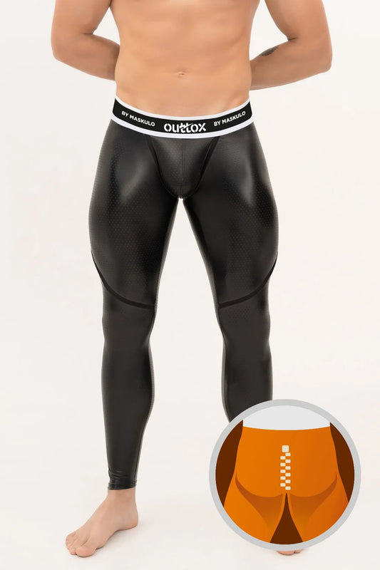 Outtox. Leggings mit Reißverschluss hinten und Snap-Codpiece. Schwarz