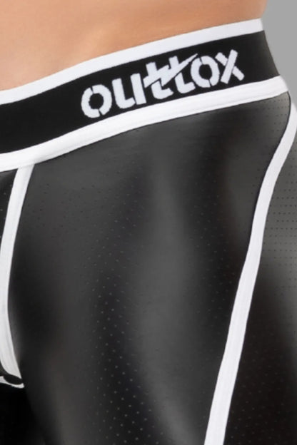 Outtox. Open Rear Shorts with Snap Codpiece. Black+White