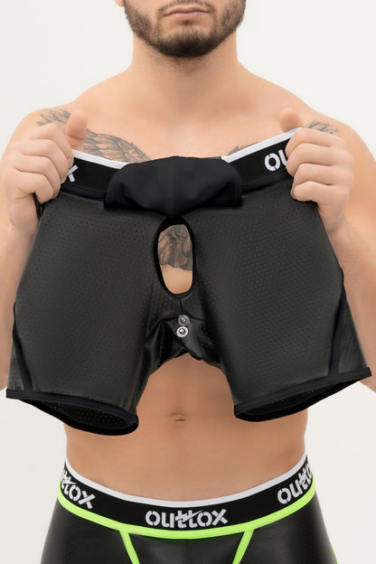 Outtox. Open Rear Shorts with Snap Codpiece. Black