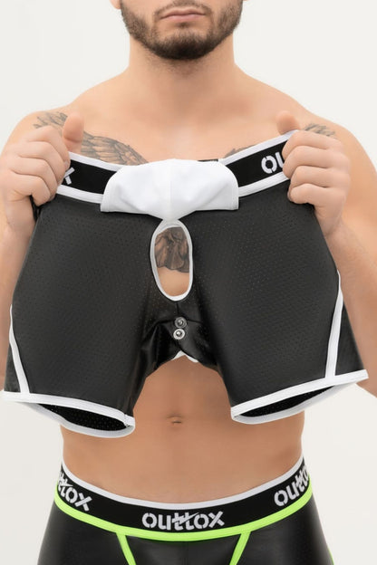 Outtox. Wrap-Rear Short Tights. Snap Codpiece. Black+White