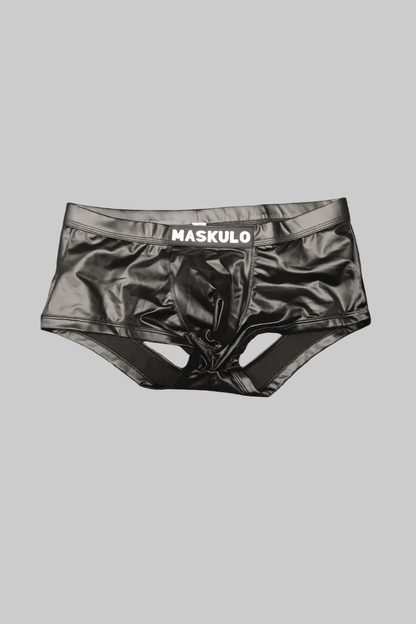 Andy LiquidOil PU Leather Trunk Shorts. Open Rear. Black &pn - MTR174-Y1 - www.maskulo.berlin - Local store