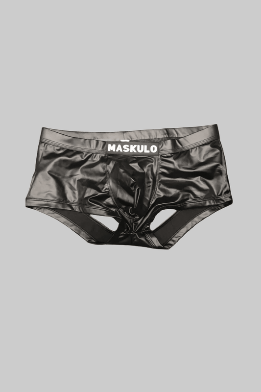 Andy LiquidOil PU Leather Trunk Shorts. Open Rear. Black &pn - MTR174-Y1 - www.maskulo.berlin - Local store