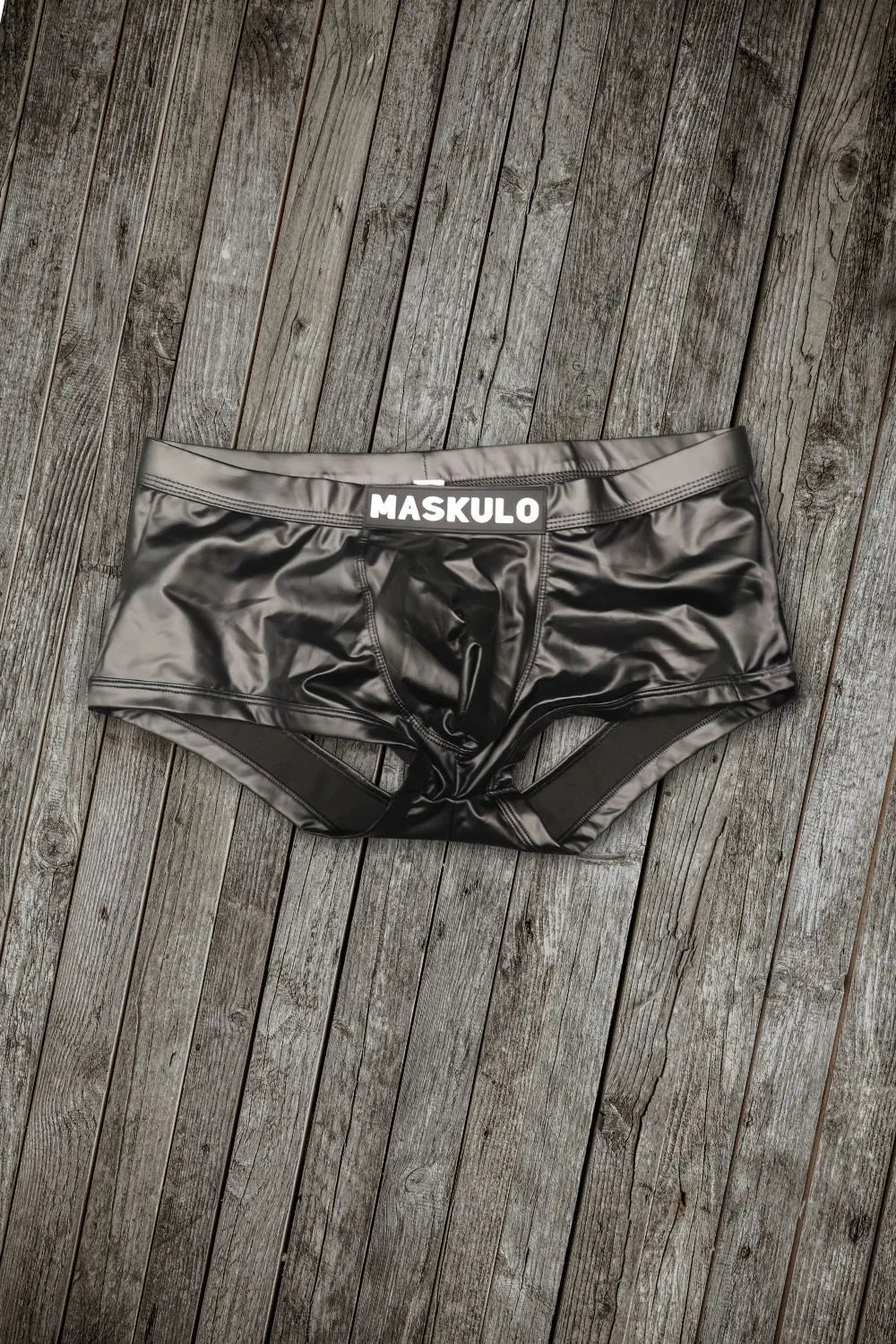 Andy LiquidOil PU Leather Trunk Shorts. Open Rear. Black &pn - MTR174-Y1 - www.maskulo.berlin - Local store