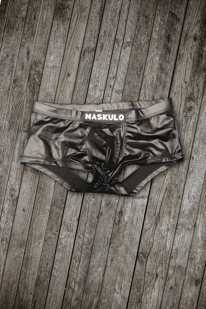 Andy LiquidOil PU Leather Trunk Shorts. Open Rear. Black &pn - MTR174-Y1 - www.maskulo.berlin - Local store