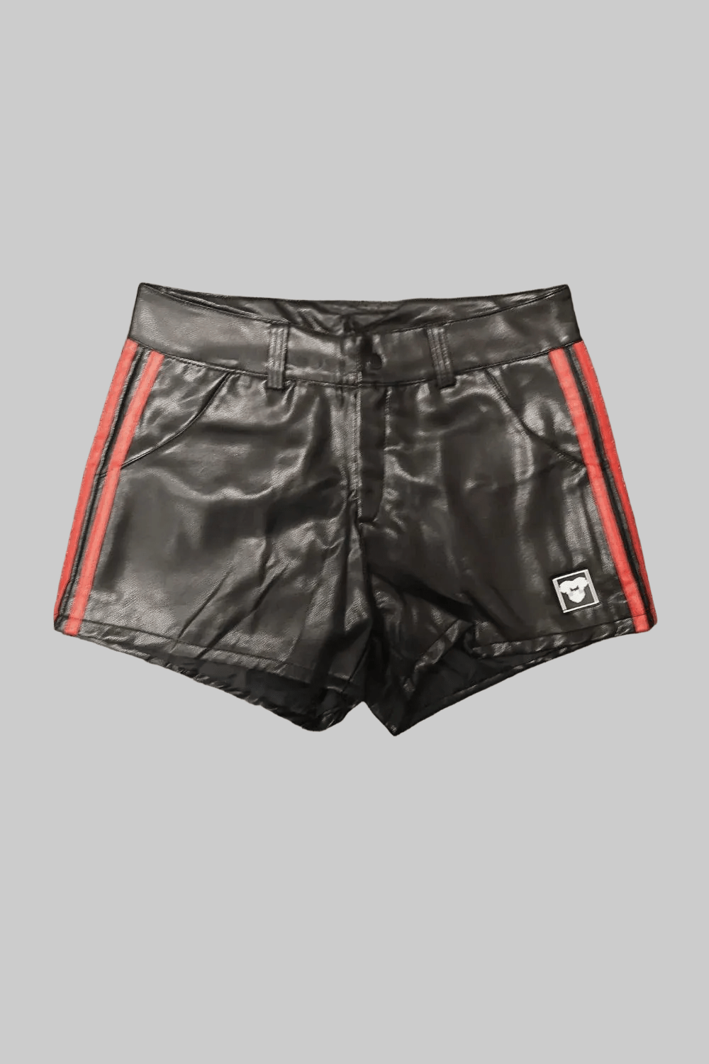 Armed Forces Saddle PU Leather shorts. Red Stripes + Black &pn - MSH302-Y1 2 - www.maskulo.berlin Local City Store
