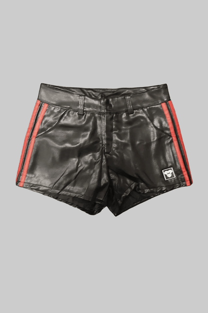 Armed Forces Saddle PU Leather shorts. Red Stripes + Black &pn - MSH302-Y1 2 - www.maskulo.berlin Local City Store