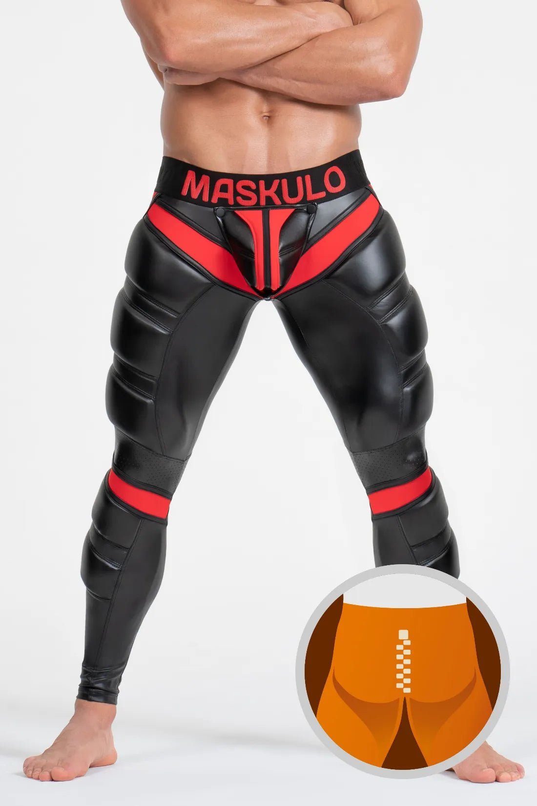 Armored Leggings 'Big Bulge'. Black And Red - MLG106-Y1 1 - www.maskulo.berlin Local City Store