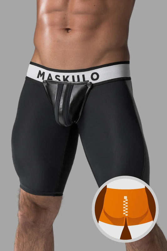 Armored. Men's Cycling Shorts. Codpiece. Rear Zipper. Black - MSH109-Y1 - www.maskulo.berlin - Local store