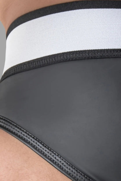 Armored. Rubber look Briefs. Detachable pouch. Open rear. Black - MBR107 - Y5 - www.maskulo.berlin - Local store