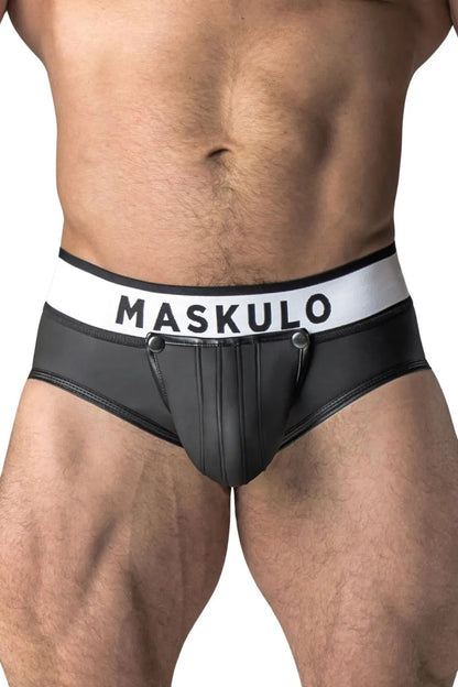Armored. Rubber look Briefs. Detachable pouch. Zippered rear. Black - MBR109 - Y1 - www.maskulo.berlin - Local store