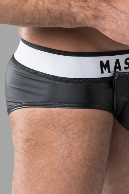 Armored. Rubber look Briefs. Detachable pouch. Zippered rear. Black - MBR109 - Y1 - www.maskulo.berlin - Local store