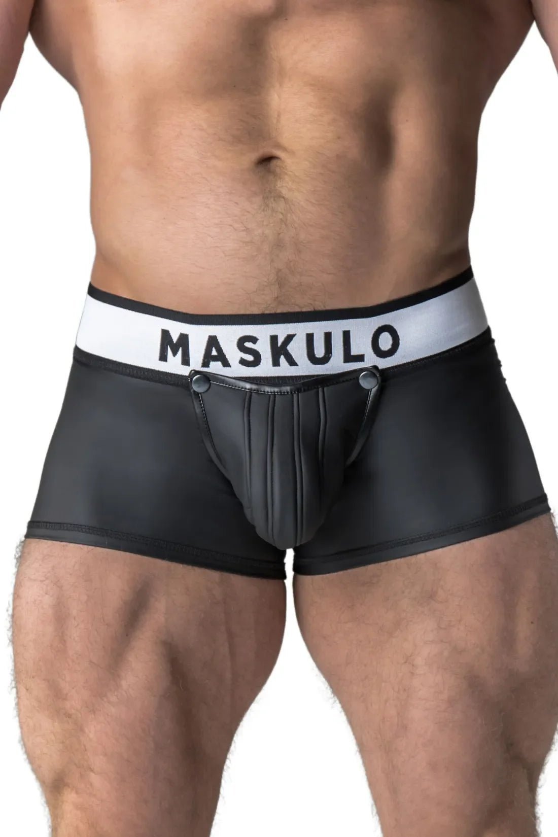 Armored. Rubber Look Trunk Shorts. Detachable Pouch. Zippered Rear. Black - MTR110-Y1 7 - www.maskulo.berlin Local City Store