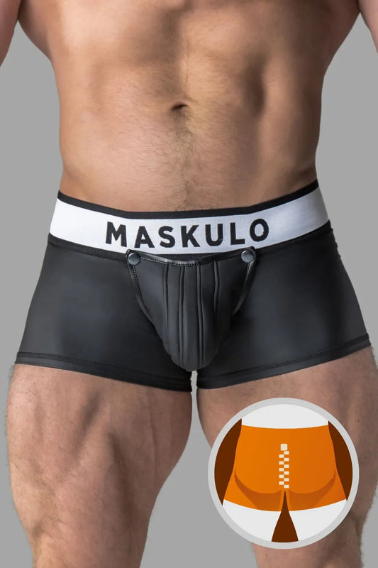 Armored. Rubber look Trunk Shorts. Detachable pouch. Zippered rear. Black - MTR110 - Y1 - www.maskulo.berlin - Local store