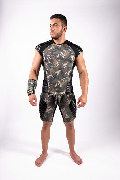 Armored Standard. Sleeveless Top with Shoulder Lacing Pads. Camouflage Woodland