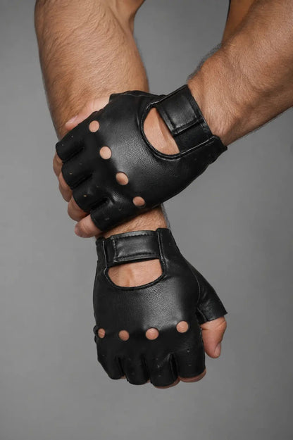 Bicycle Rider Thin PU Leather Fingerless Gloves. Black - NQ3320-YX 1 - www.maskulo.berlin Local City Store