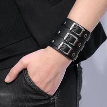 Black 6 cm PU Leather Bracelet. 3 Buckles - NQ3326-YX 1 - www.maskulo.berlin Local City Store