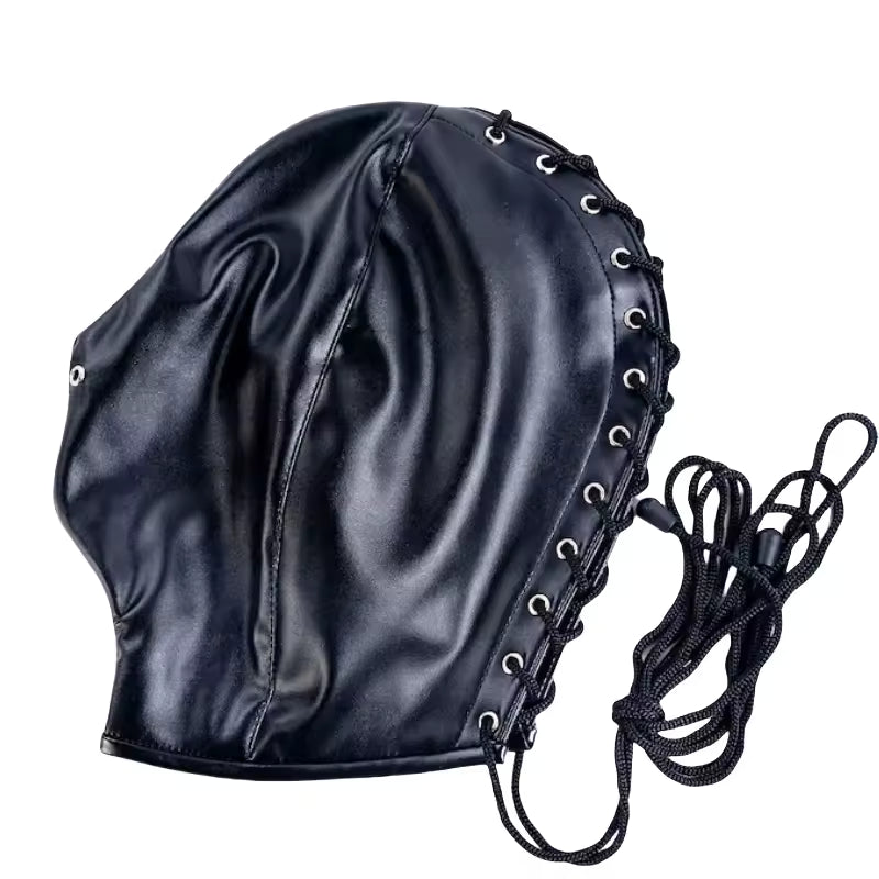 Only Nose opening. Adult Roleplay PU Leather Hood with Lacing