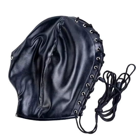 Only Nose opening. Adult Roleplay PU Leather Hood with Lacing