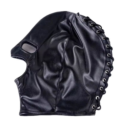 Mouth + Eyes open. Adult Roleplay PU Leather Hood