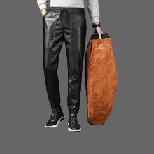 Black Thick PU Leather Sweatpants with Faux Fur Inside - NPN315-Y1 1 - www.maskulo.berlin Local City Store