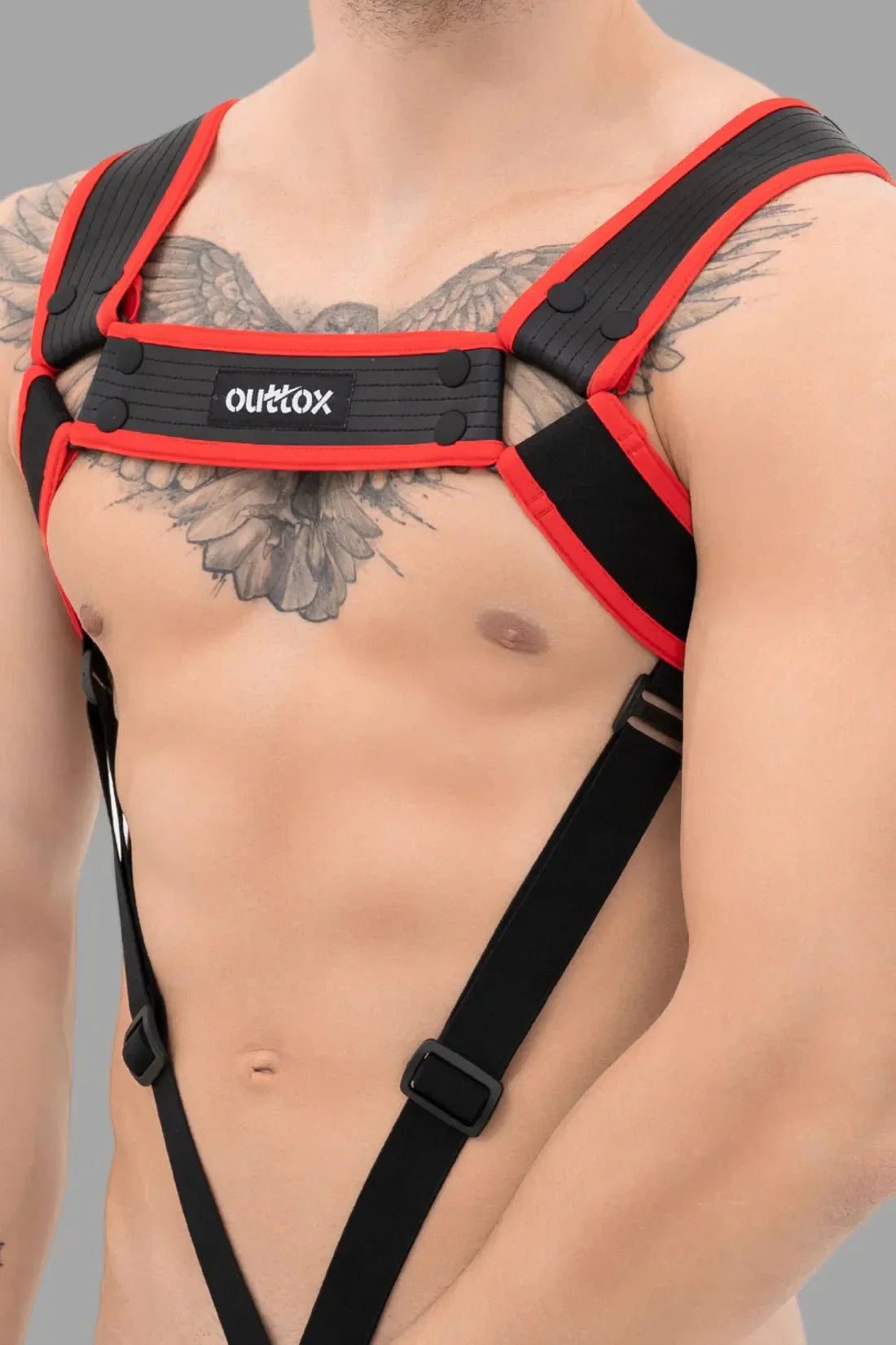 Body Harness With Snaps. Black And Red - XHR113-Y1 - www.maskulo.berlin - Local store