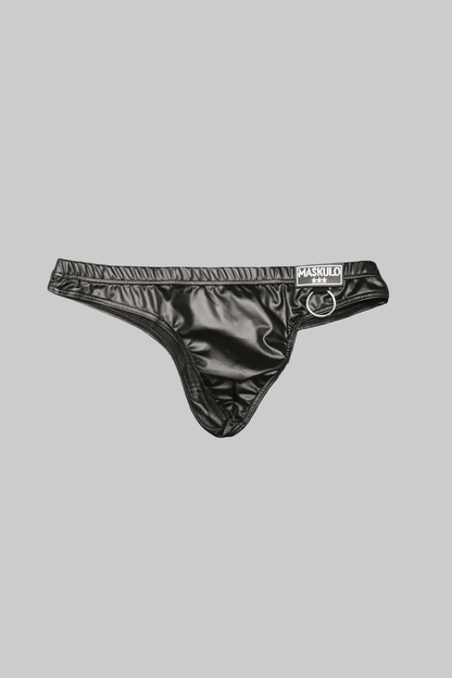 Bruno LiquidOil Smooth PU Leather Thongs with Ring. Black &pn - MTN104-Y1 - www.maskulo.berlin - Local store