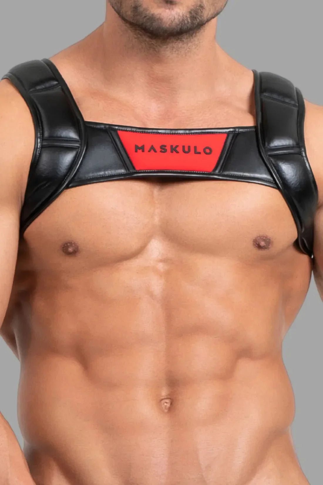 Bulldog Harness With 3D Logo. Black And Red - MHR116-Y1 2 - www.maskulo.berlin Local City Store