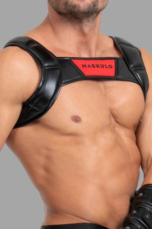 Bulldog Harness with 3D Logo. Black and Red - MHR116 - Y5 - www.maskulo.berlin - Local store