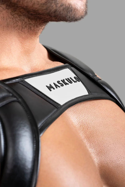 Bulldog Harness With 3D Logo. Black And White - MHR117-Y1 5 - www.maskulo.berlin Local City Store
