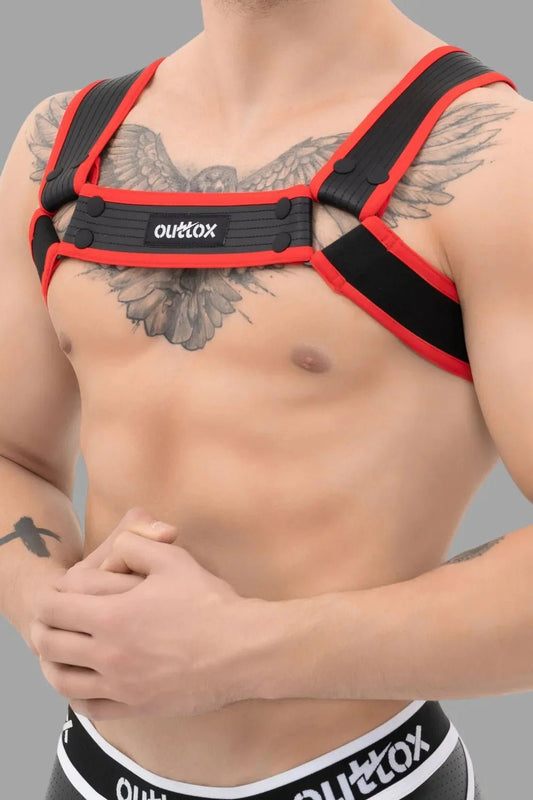 Bulldog Harness With Snaps. Black & Red - XHR107-Y1 - www.maskulo.berlin - Local store