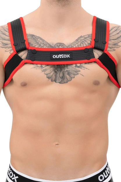 Bulldog Harness With Snaps. Black & Red - XHR107-Y1 - www.maskulo.berlin - Local store