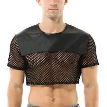 Crop-Top of Fishnet and Thin Stretch PU leather. Black - NTP312-Y1 - www.maskulo.berlin - Local store