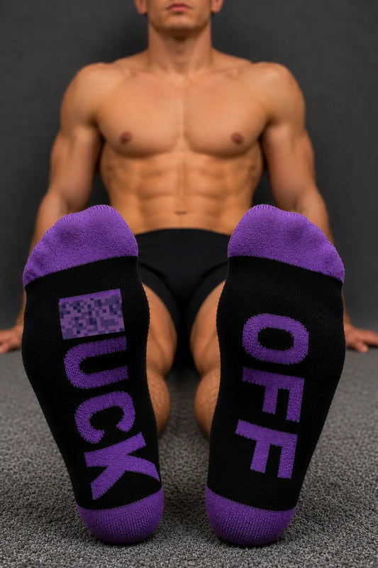 F_CK OFF Crew Socks. Black + Purple - MSC126-YX - www.maskulo.berlin - Local store
