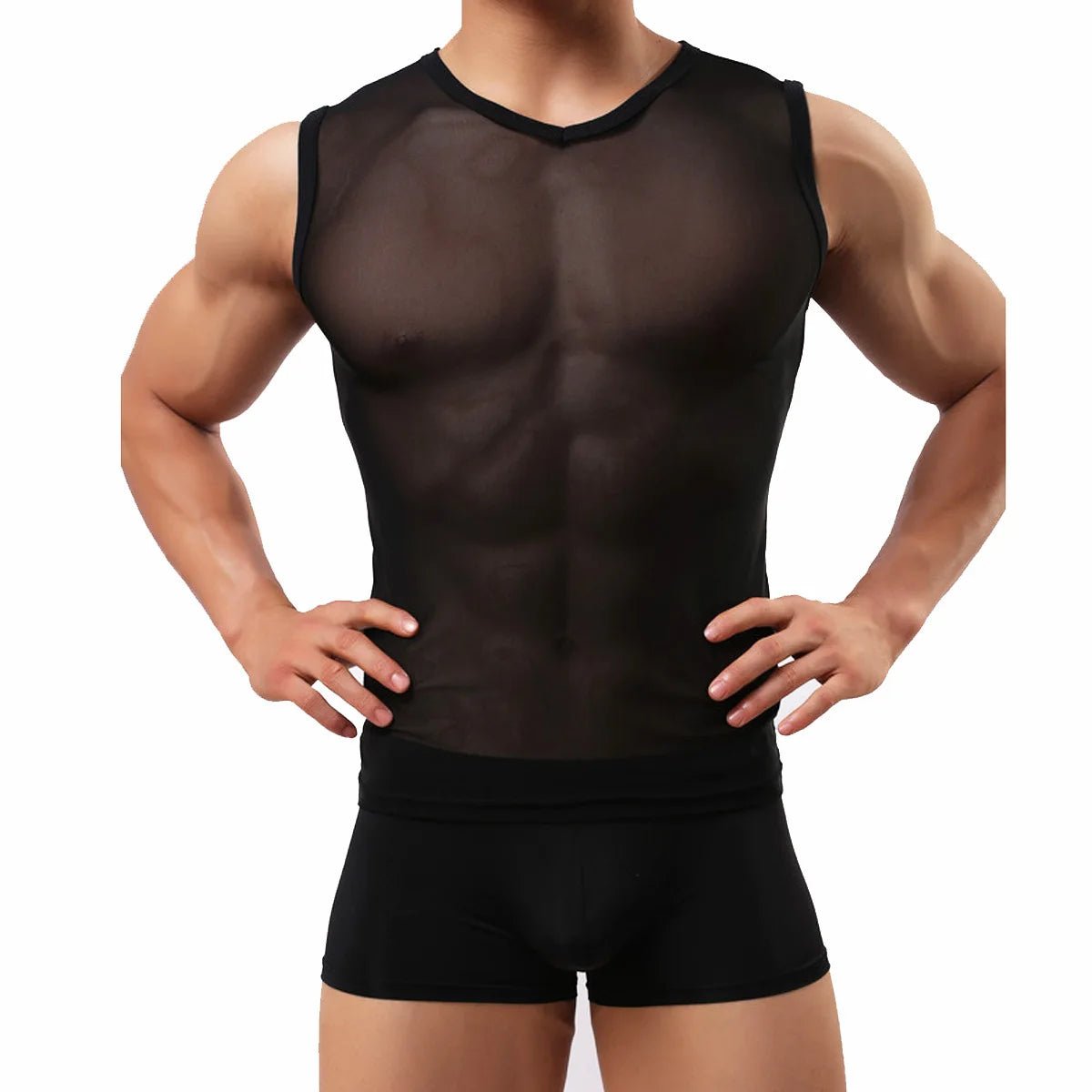 Fine Mesh Sleeveless Top. Black Transparent - NTP333-Y1 1 - www.maskulo.berlin Local City Store