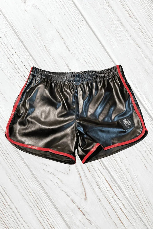 Irvin Powern PU Leather 'Jogging' Shorts. Black + Red - MSH254 - Y1 - www.maskulo.berlin - Local store