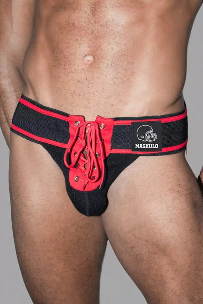 Jett Gridd-Iron, American Football Jockstrap. Black + Red - MJS188-Y1 1 - www.maskulo.berlin Local City Store
