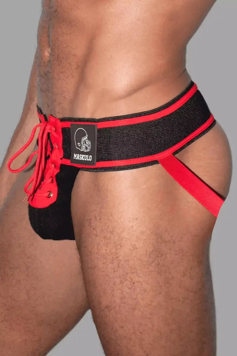 Jett Gridd - Iron, American Football Jockstrap. Black + Red - MJS188 - Y1 - www.maskulo.berlin - Local store