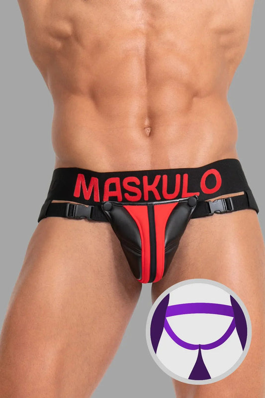 Jock 'Big Bulge' with Plastic Fasteners. Black+Red - MJS142 - Y1 - www.maskulo.berlin - Local store