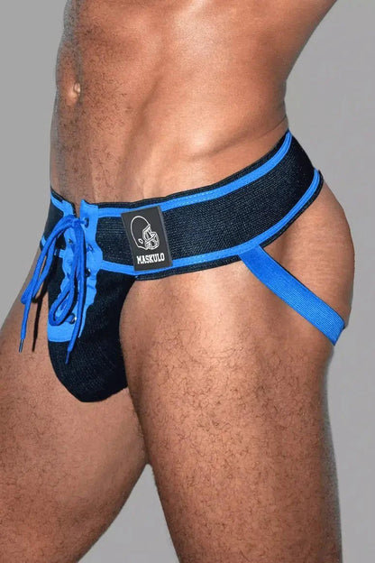 Liam Gridd-Iron, American Football Jockstrap. Black + Royal Blue - MJS191-Y1 - www.maskulo.berlin - Local store