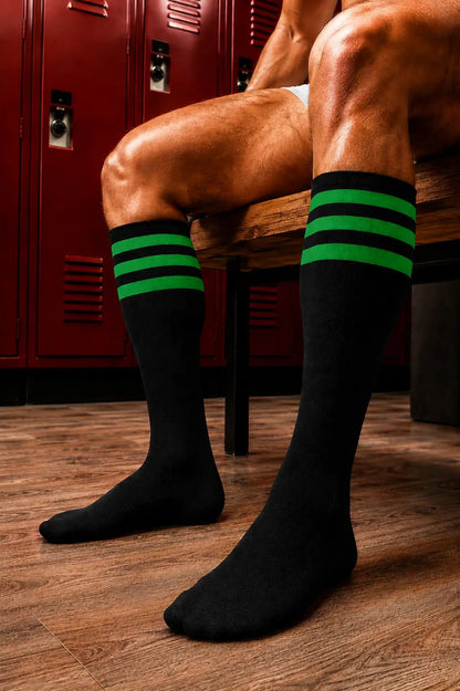 Long Socks. Black + 3 Green Stripes - NSC312-YX 1 - www.maskulo.berlin Local City Store