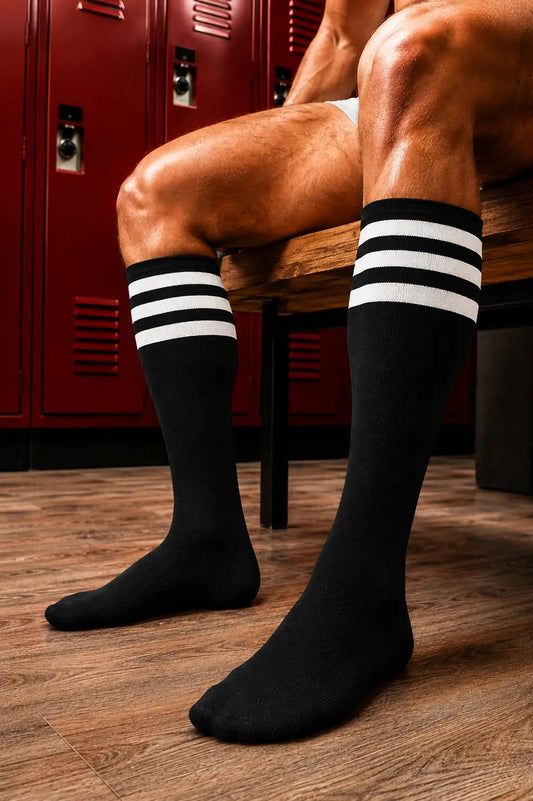 Long Socks. Black + 3 White Stripes - MSC118-YX - www.maskulo.berlin - Local store