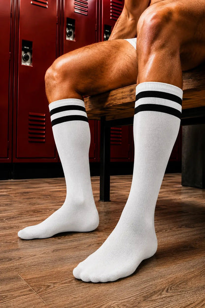 Long Socks. White + 2 Black Stripes - NSC320-YX 1 - www.maskulo.berlin Local City Store