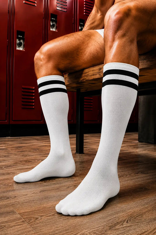 Long Socks. White + 2 Black Stripes - NSC320-YX - www.maskulo.berlin - Local store