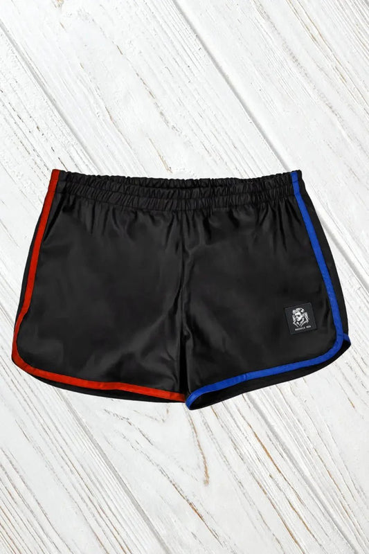 Luis Powern 'Jogging' PU Leather Shorts. Black + Red + Blue - MSH275-Y1 - www.maskulo.berlin - Local store