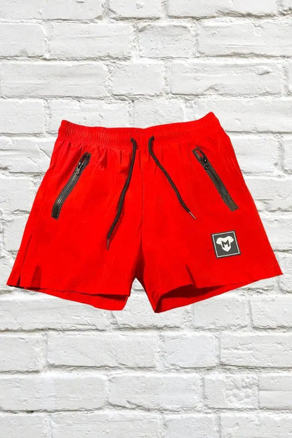 Maskulo Jedd Synther' smooth gym shorts. 2 zip pockets. Red - MSH249 - Y1 - www.maskulo.berlin - Local store